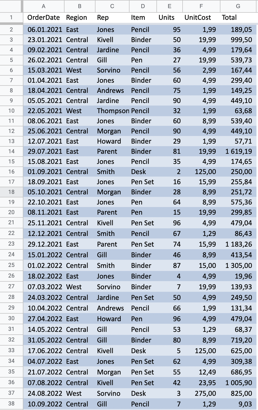 Input excel document